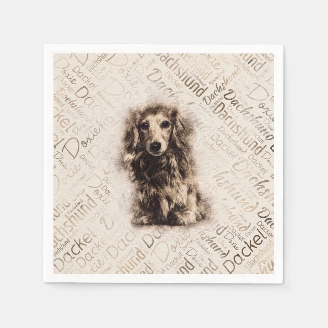 Longhaired Dachshund dog Napkins (Front)