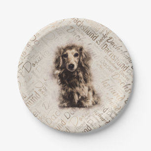 Longhaired Dachshund dog Paper Plates