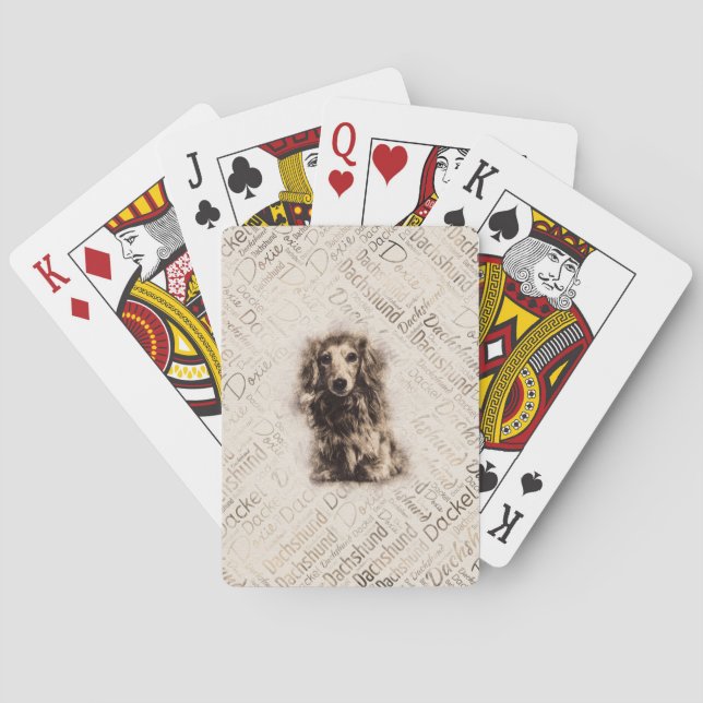 Longhaired Dachshund dog Poker Cards (Back)