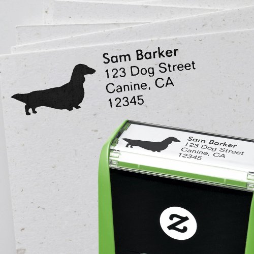 Longhaired Dachshund Dog Silhouette Return Address Self_inking Stamp