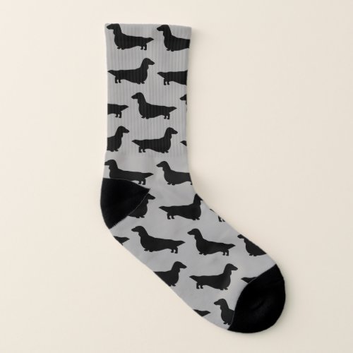 Longhaired Dachshund Dog Silhouettes Pattern Socks