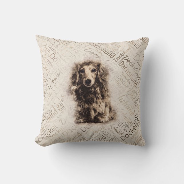 Longhaired Dachshund dog Throw Pillow (Front)