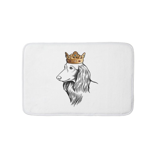 Longhaired Dachshund Dog Wearing Crown Bath Mat (Front)