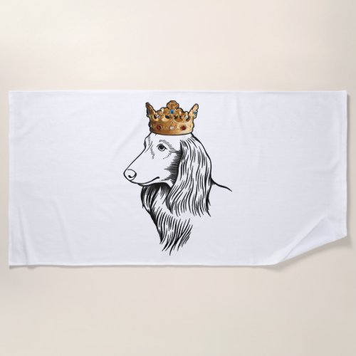 Longhaired Dachshund Dog Wearing Crown Beach Towel