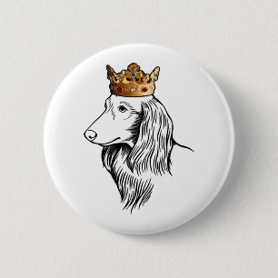Longhaired Dachshund Dog Wearing Crown Button