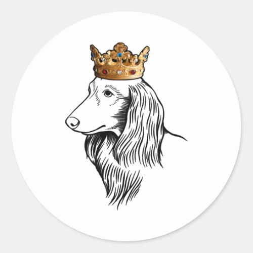 Longhaired Dachshund Dog Wearing Crown Classic Round Sticker