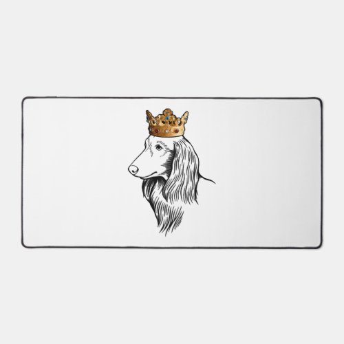 Longhaired Dachshund Dog Wearing Crown Desk Mat