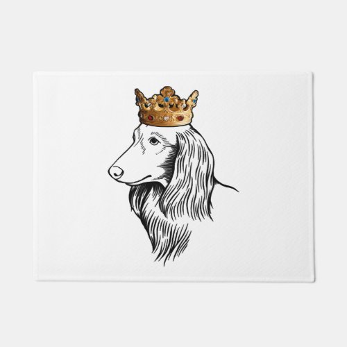 Longhaired Dachshund Dog Wearing Crown Doormat