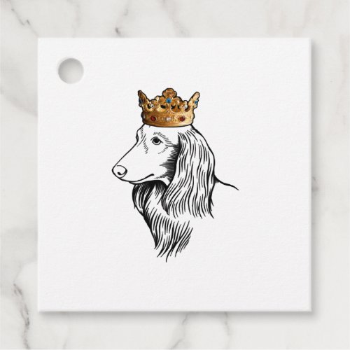 Longhaired Dachshund Dog Wearing Crown Favor Tags