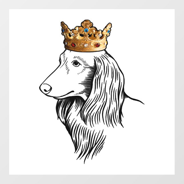 Longhaired Dachshund Dog Wearing Crown Floor Decals (Front)
