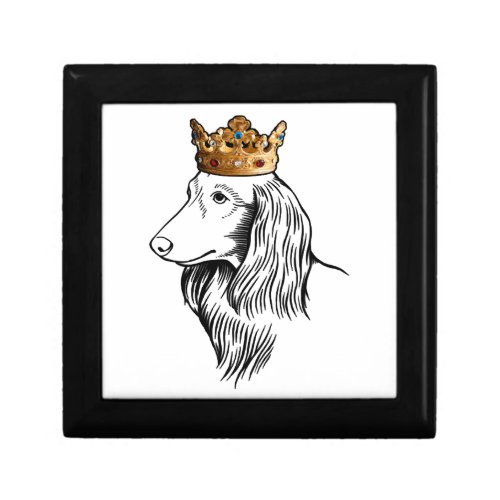 Longhaired Dachshund Dog Wearing Crown Gift Box