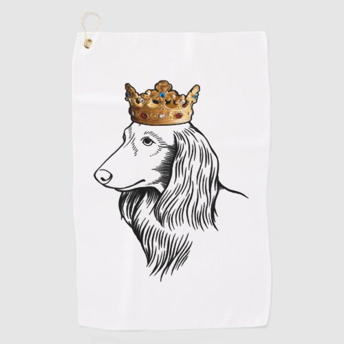 Longhaired Dachshund Dog Wearing Crown Golf Towel