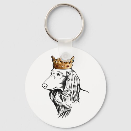 Longhaired Dachshund Dog Wearing Crown Keychain