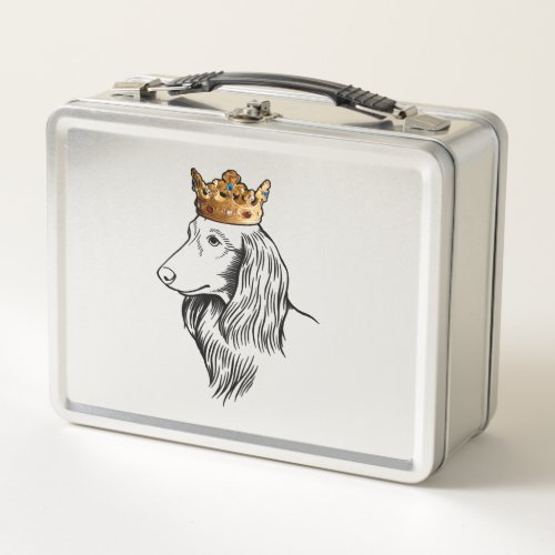 Longhaired Dachshund Dog Wearing Crown Metal Lunch Box