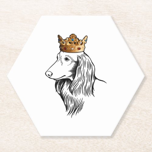 Longhaired Dachshund Dog Wearing Crown Paper Coaster