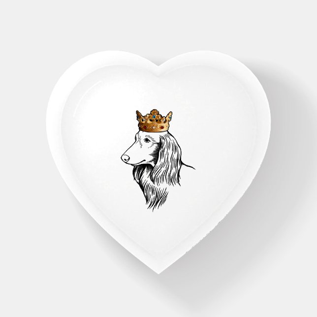 Longhaired Dachshund Dog Wearing Crown Paperweight (Front)