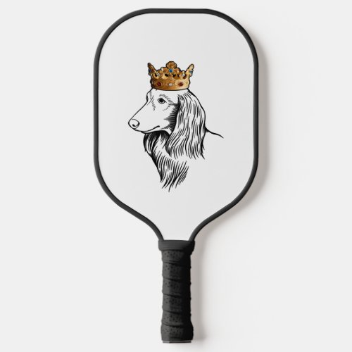 Longhaired Dachshund Dog Wearing Crown Pickleball Paddle