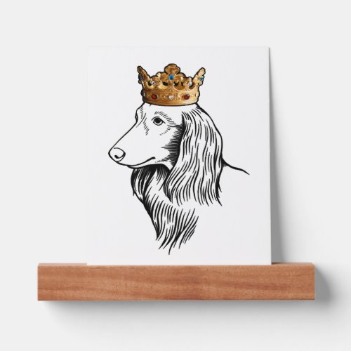 Longhaired Dachshund Dog Wearing Crown Picture Ledge