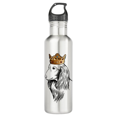 Longhaired Dachshund Dog Wearing Crown Stainless Steel Water Bottle