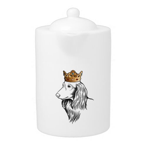 Longhaired Dachshund Dog Wearing Crown Teapot