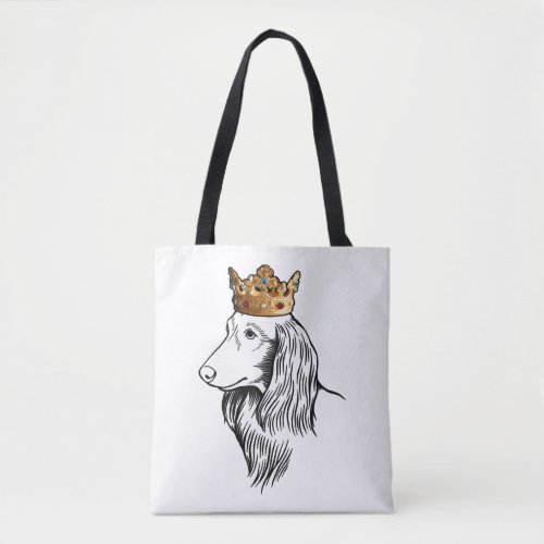 Longhaired Dachshund Dog Wearing Crown Tote Bag
