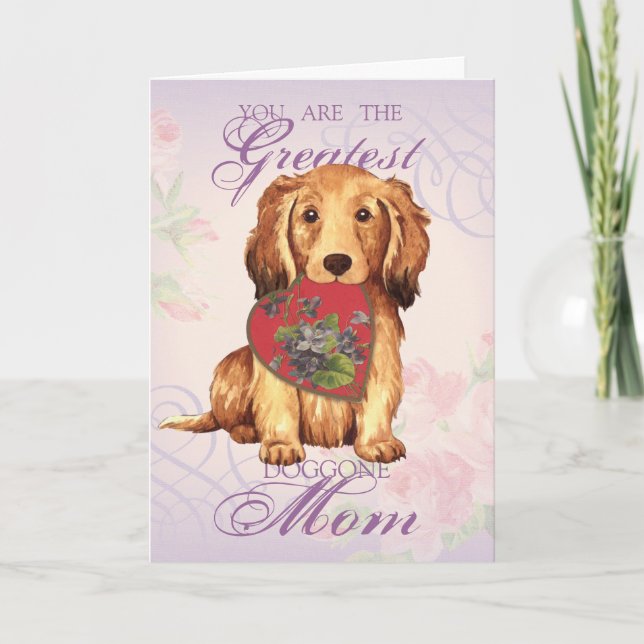 Longhaired Dachshund Heart Mom Card (Front)