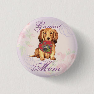 Longhaired Dachshund Heart Mom Pinback Button
