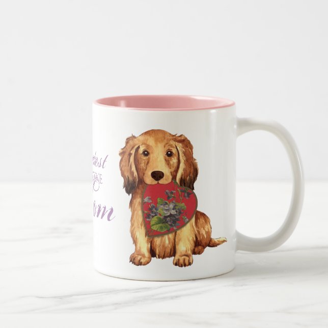 Longhaired Dachshund Heart Mom Two-Tone Coffee Mug (Right)