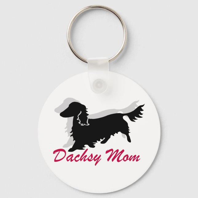 Longhaired Dachshund Mom Keychain (Front)