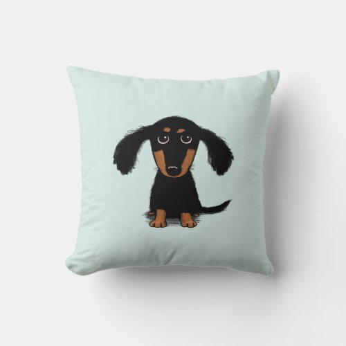 Longhaired Dachshund Puppy  Adorable Wiener Dog Throw Pillow