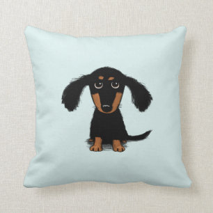 Longhaired Dachshund Puppy Adorable Wiener Dog Throw Pillow