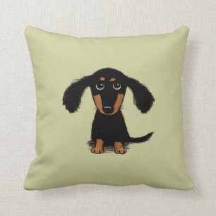 Longhaired Dachshund Puppy Adorable Wiener Dog Throw Pillow