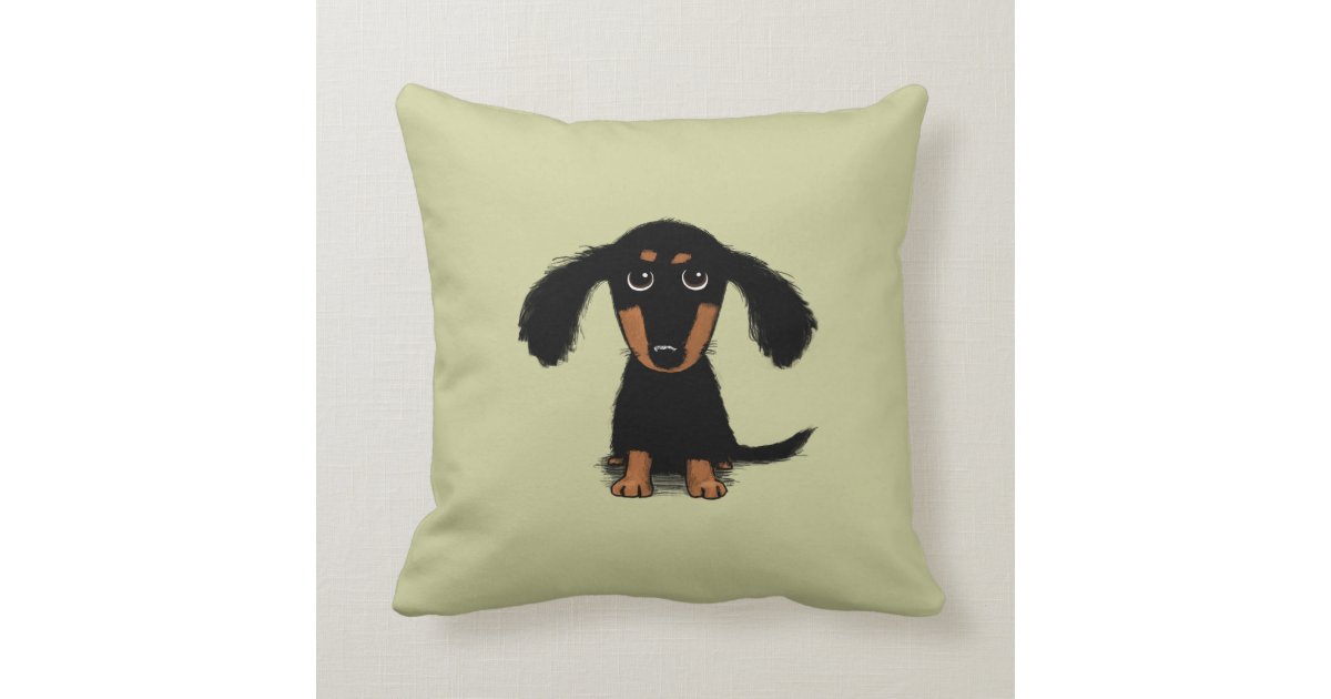 Longhaired Dachshund Puppy Adorable Wiener Dog Throw Pillow