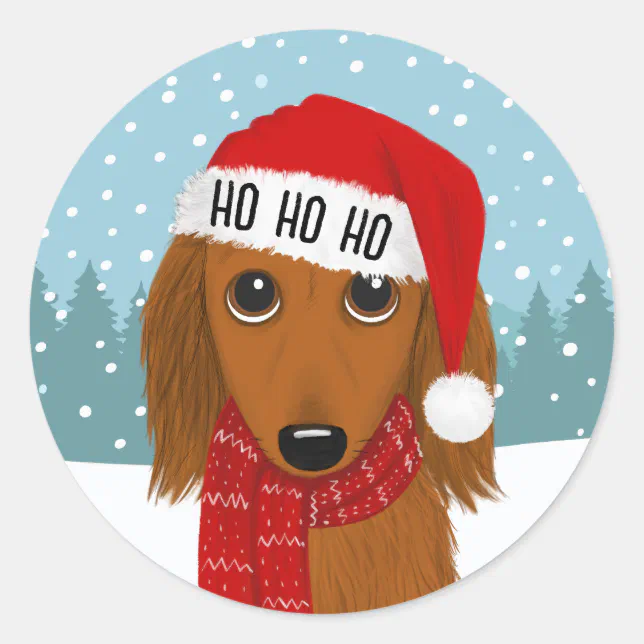 Longhaired Dachshund Santa Christmas Dog Custom Classic Round Sticker ...