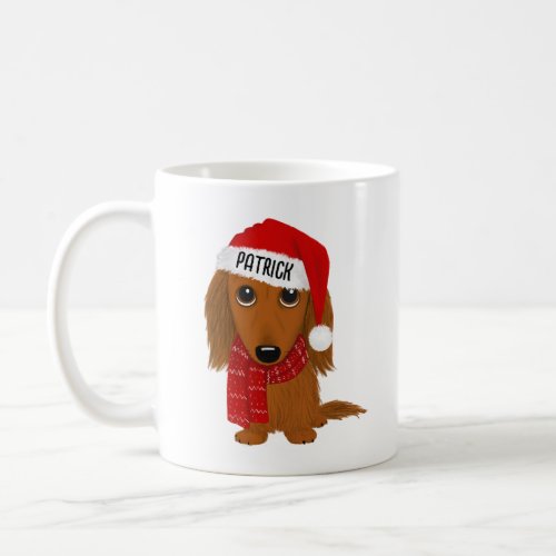 Longhaired Dachshund Santa Cute Dog Custom Name Coffee Mug