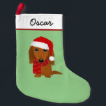 Longhaired Dachshund Santa Cute Wiener Dog Small Christmas Stocking<br><div class="desc">Longhaired Dachshund Lover’s Christmas Stocking. Everyone wants to be included in the seasonal festivities and our beloved pets are no exception. Treat your four legged family member with a custom Xmas stocking. This funny dog Christmas stocking is great for both wiener dogs and weenie dog lovers. Customize with name for...</div>