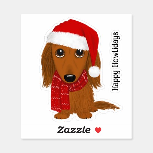 Longhaired Dachshund Santa Wiener Dog Christmas Sticker