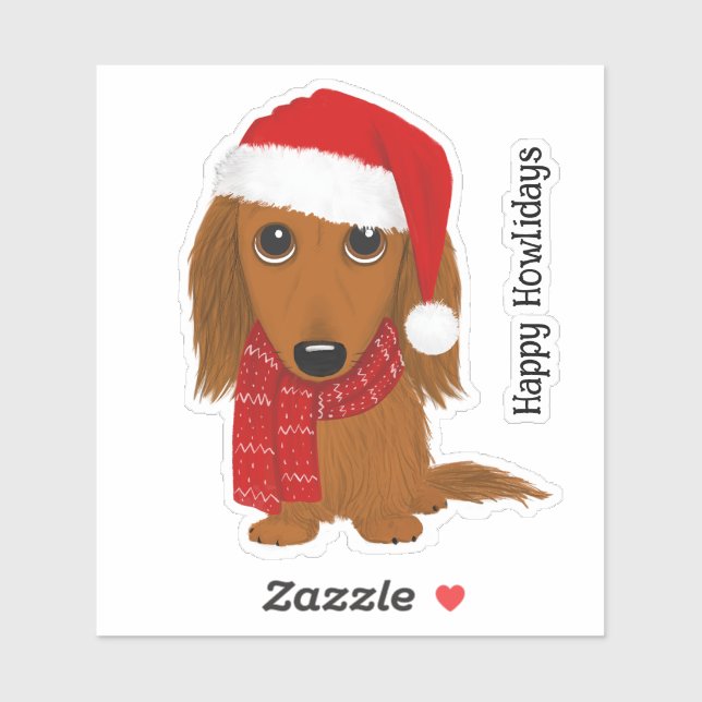 Longhaired Dachshund Santa Wiener Dog Christmas Sticker (Sheet)
