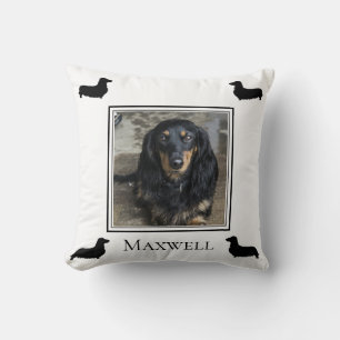 Longhaired Dachshund Silhouette Photo Personalized Throw Pillow