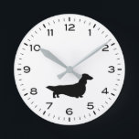 Longhaired Dachshund Silhouette Wiener Dog Round Clock<br><div class="desc">A fun longhaired Dachshund wall clock for the home or office. Makes an original gift for wiener dog lovers. Check out Jenn’s Doodle World for even more decorative clocks and dog breed themed home decor.</div>