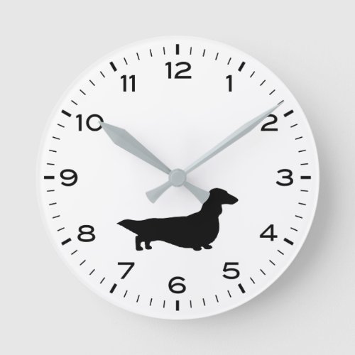 Longhaired Dachshund Silhouette Wiener Dog Round Clock