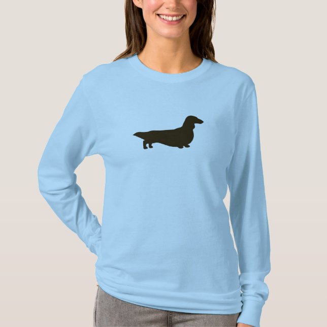 Longhaired Dachshund Silhouette | Wiener Dog T-Shirt (Front)