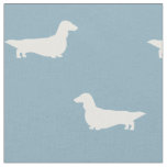 Longhaired Dachshund Silhouettes Blue and White Fabric