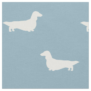 Longhaired Dachshund Silhouettes Blue and White Fabric