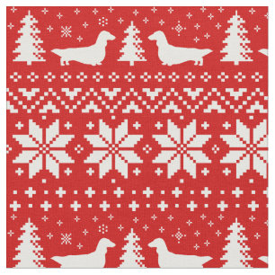 Longhaired Dachshund Silhouettes Christmas Pattern Fabric