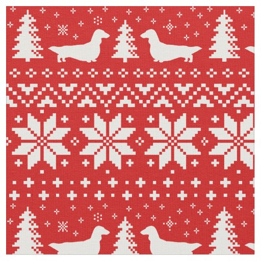 Longhaired Dachshund Silhouettes Christmas Pattern Fabric