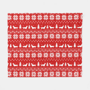 Longhaired Dachshund Silhouettes Christmas Pattern Fleece Blanket