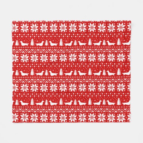 Longhaired Dachshund Silhouettes Christmas Pattern Fleece Blanket
