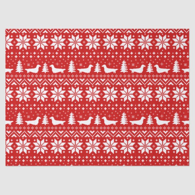 Longhaired Dachshund Silhouettes Christmas Pattern Tissue Paper (Front)