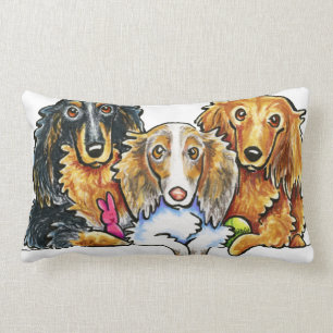 Longhaired Dachshund Trio Lumbar Pillow